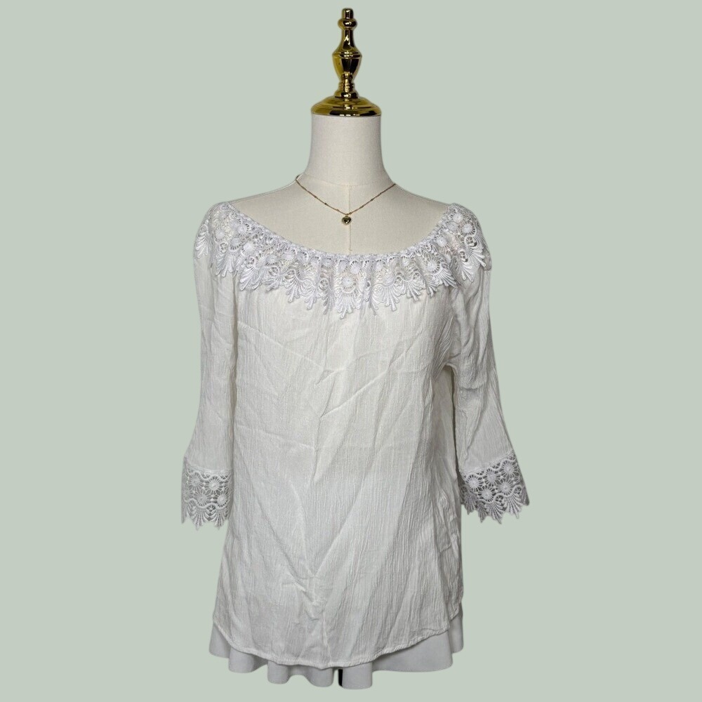 love university lace offshoulder white blouse coquette boho whimsy fairy granola